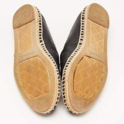Chanel Black Leather CC Espadrille Flats Size 37