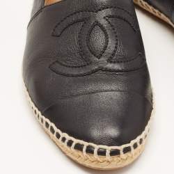 Chanel Black Leather CC Espadrille Flats Size 37