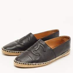 Chanel Black Leather CC Espadrille Flats Size 37