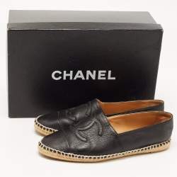 Chanel Black Leather CC Espadrille Flats Size 37