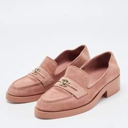 Chanel Pink Suede CC Loafers Size 38