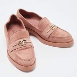 Chanel Pink Suede CC Loafers Size 38