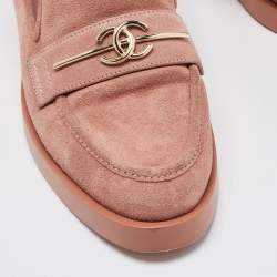 Chanel Pink Suede CC Loafers Size 38