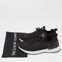 Pre Owned Chanel Black Knit Fabric Lace Up Sneakers Size 38.5