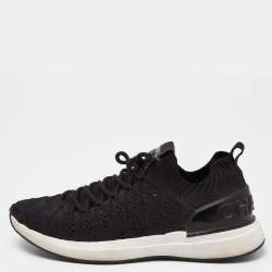 Pre Owned Chanel Black Knit Fabric Lace Up Sneakers Size 38.5