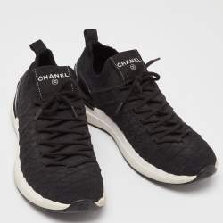 Pre Owned Chanel Black Knit Fabric Lace Up Sneakers Size 38.5