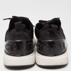 Pre Owned Chanel Black Knit Fabric Lace Up Sneakers Size 38.5