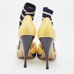Pre Owned Chanel Yellow/Black Patent Leather T-Strap Ankle Sock Platform Pumps Size 39