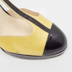 Pre Owned Chanel Yellow/Black Patent Leather T-Strap Ankle Sock Platform Pumps Size 39