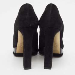 Pre Owned Chanel Black Suede and Leather Cap Toe Platform Pumps Size 38