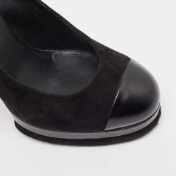 Pre Owned Chanel Black Suede and Leather Cap Toe Platform Pumps Size 38