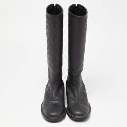 Chanel Black Quilted Leather CC Calf Boots Size 39