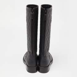 Chanel Black Quilted Leather CC Calf Boots Size 39