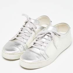 Chanel White/Silver Rubber and Leather CC Low Top Sneakers Size 39