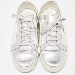 Chanel White/Silver Rubber and Leather CC Low Top Sneakers Size 39