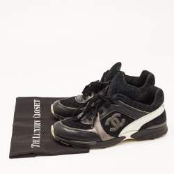 Pre Owned Chanel Metallic/Black Leather and Suede Low Top CC  Sneakers Size 40