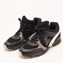 Pre Owned Chanel Metallic/Black Leather and Suede Low Top CC  Sneakers Size 40