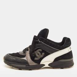 Pre Owned Chanel Metallic/Black Leather and Suede Low Top CC  Sneakers Size 40