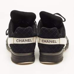 Pre Owned Chanel Metallic/Black Leather and Suede Low Top CC  Sneakers Size 40