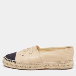 Chanel Beige/Black Canvas and Leather CC Ballet Flats Size 37