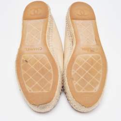 Chanel Beige/Black Canvas and Leather CC Ballet Flats Size 37