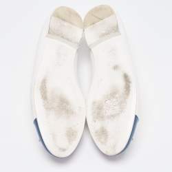 Pre Owned Chanel White/Blue Leather and Patent CC Cap Toe Bow Ballet Flats Size 40