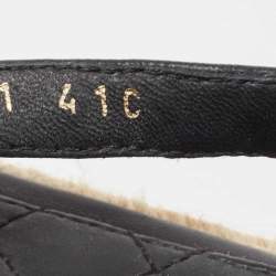 Chanel Black Leather Chain Link CC Espadrille Ankle Strap Thong Sandals Size 41