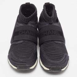 Pre Owned Chanel Black Knit Fabric CC Slip On Sneakers Size 39
