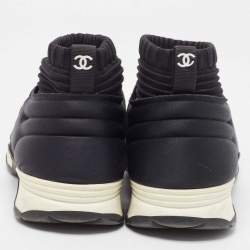 Pre Owned Chanel Black Knit Fabric CC Slip On Sneakers Size 39