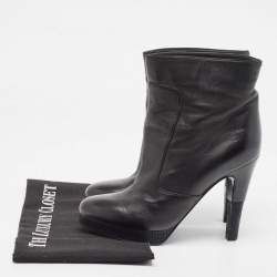 Pre Owned Chanel Black Leather Ankle Boots Size 36.5