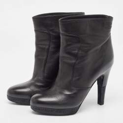Pre Owned Chanel Black Leather Ankle Boots Size 36.5
