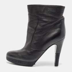 Pre Owned Chanel Black Leather Ankle Boots Size 36.5