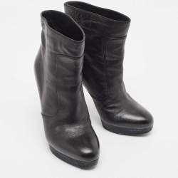 Pre Owned Chanel Black Leather Ankle Boots Size 36.5