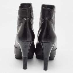 Pre Owned Chanel Black Leather Ankle Boots Size 36.5