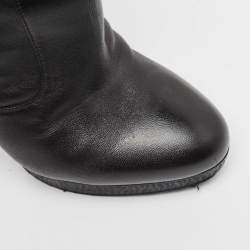 Pre Owned Chanel Black Leather Ankle Boots Size 36.5