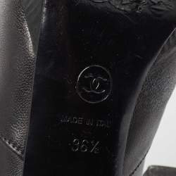 Pre Owned Chanel Black Leather Ankle Boots Size 36.5