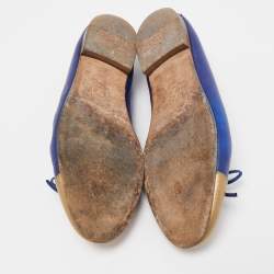 Chanel Blue/Gold Leather CC Cap Toe Bow Ballet Flats Size 38