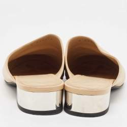Chanel Beige/Black Leather and Canvas Cap Toe Mule Sandals Size 38.5