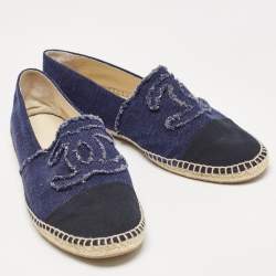 Chanel Blue/Black Denim CC Espadrille Flats Size 42