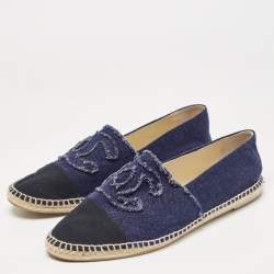 Chanel Blue/Black Denim CC Espadrille Flats Size 42