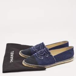 Chanel Blue/Black Denim CC Espadrille Flats Size 42