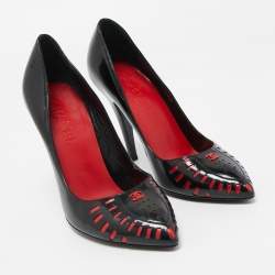 Pre Owned Chanel Black/Red Patent Pointed Toe Pumps Size 38