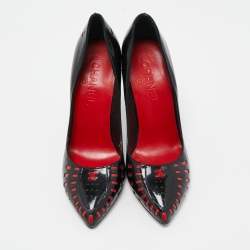 Pre Owned Chanel Black/Red Patent Pointed Toe Pumps Size 38