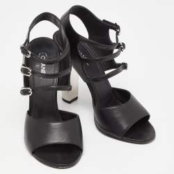 Chanel Black Leather Strappy Buckle Sandals Size 39