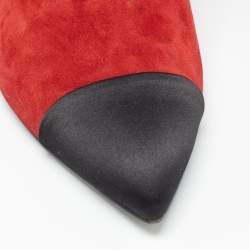 Chanel Red/Black Suede Pointed Toe Mid Calf Boots Size 40