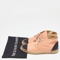 Pre Owned Chanel Orange/Black Leather and Canvas Cap Toe High Top Espadrille  Sneakers Size 37