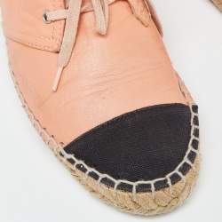 Pre Owned Chanel Orange/Black Leather and Canvas Cap Toe High Top Espadrille  Sneakers Size 37
