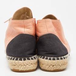 Pre Owned Chanel Orange/Black Leather and Canvas Cap Toe High Top Espadrille  Sneakers Size 37