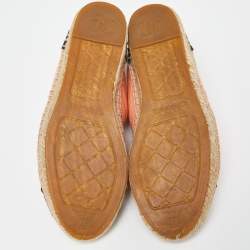 Pre Owned Chanel Orange/Black Leather and Canvas Cap Toe High Top Espadrille  Sneakers Size 37