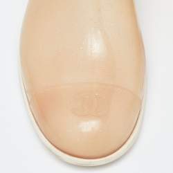 Chanel Cream Glitter Rubber CC Camellia Rain Boots Size 41